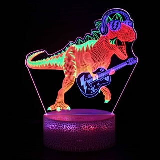 Dinosaur 3D lampe med multifarvet lys og fjernbetjening